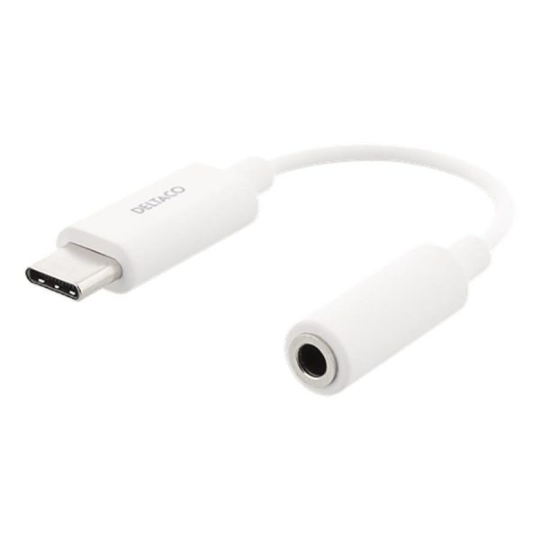 DELTACO USB-C til 3,5 mm adapter, stereo, aktiv, 11 cm, hvid