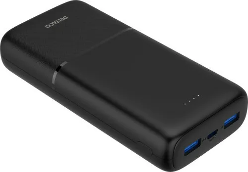 DELTACO Powerbank - 20000 mAh - 74 Wh - 20 Watt - PD - 3 output-stikforbindelser (2 x USB, 24 pin USB-C) - sort