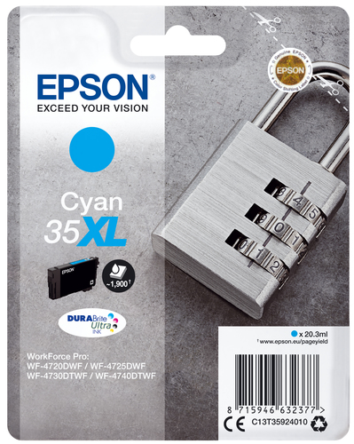 Epson Padlock 35XL hængelås DURABrite Ultra enkeltpakke cyan blæk