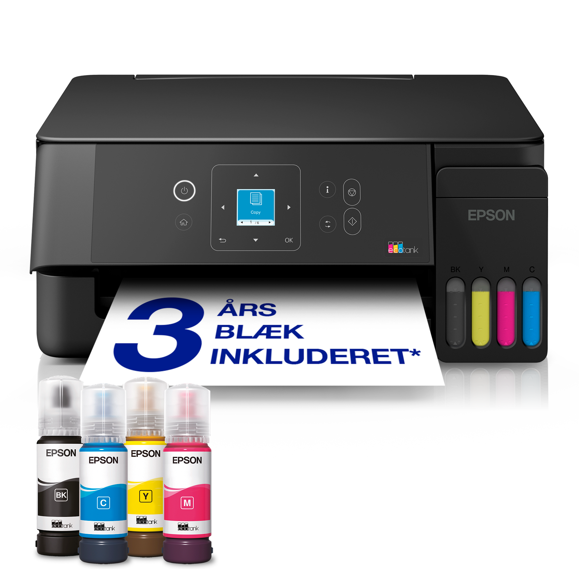 EPSON EcoTank ET-2922 A4 Wi-Fi & AirPrint-multifunktionsprinter med blækbeholder med LCD-skærm og blæk op til ca. 3 års forbrug inkluderet