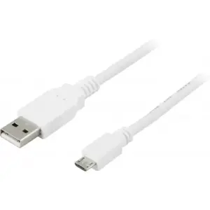 DELTACO USB 2.0 type A to Micro-B USB, 5-pin, white, 2m