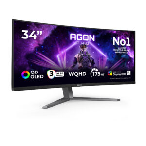AOC AGON PRO AG346UCD - OLED-monitor - gaming - kurvet - 34"" - 3440 x 1440 @ 175 Hz - 15000000:1 - DisplayHDR 400 True Black - 0.03 ms - 2xHDMI, DisplayPort - højtalere - mørkegrå - Billede 2