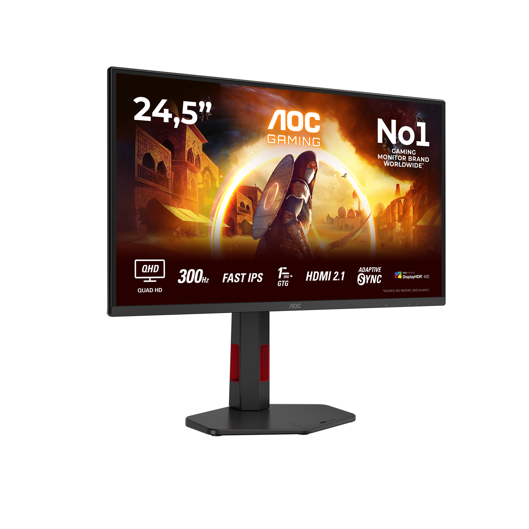 AOC Gaming Q25G4SR - LED-skærm - gaming - 25"" (24.5"" til at se) - 2560 x 1440 QHD @ 300 Hz - IPS - 400 cd/m² - 1000:1 - DisplayHDR 400 - 0.3 ms - 2xHDMI, DisplayPort - højtalere - sort, rød - Billede 2