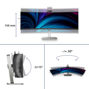 Philips 49B2U5900CH - 5000 Series - LED-skærm - kurvet - USB - 49"" (48.8"" til at se) - 5120 x 1440 Dual Quad HD @ 75 Hz - VA - 400 cd/m² - 3000:1 - DisplayHDR 400 - 4 ms - 2xHDMI, DisplayPort, USB-C - højtalere - sort - Billede 5