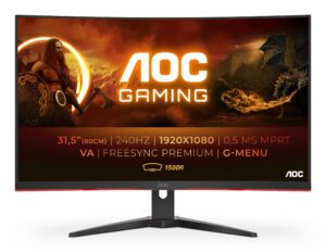 AOC Gaming C32G2ZE/BK - LED-skærm - gaming - kurvet - 32"" (31.5"" til at se) - 1920 x 1080 Full HD (1080p) @ 240 Hz - VA - 300 cd/m² - 3000:1 - 1 ms - 2xHDMI, DisplayPort - sort