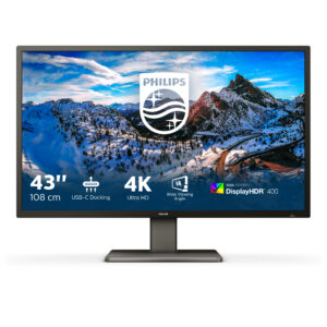 Philips 439P1 - LED-skærm - 43"" - 3840 x 2160 4K @ 60 Hz - VA - 400 cd/m² - 4000:1 - DisplayHDR 400 - 4 ms - 3xHDMI, DisplayPort, USB-C - højtalere - sort struktur