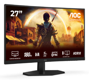 AOC Gaming C27G42E - LED-skærm - gaming - kurvet - 27"" - 1920 x 1080 Full HD (1080p) @ 180 Hz - Fast VA - 300 cd/m² - 3000:1 - HDR10 - 0.5 ms - 2xHDMI, DisplayPort - højtalere - sort, rød - Billede 2