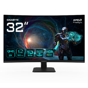 Gigabyte GS32QCA - LED-skærm - 32"" (31.5"" til at se) - 2560 x 1440 QHD @ 180 Hz - VA - 250 cd/m² - 3500:1 - 1 ms - 2xHDMI, DisplayPort