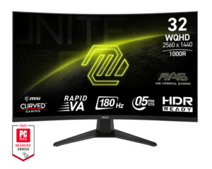 MSI MAG 325CQF - LED-skærm - gaming - kurvet - 32"" (31.5"" til at se) - 2560 x 1440 WQHD @ 180 Hz - Rapid VA - 300 cd/m² - 3500:1 - 0.5 ms - 2xHDMI, DisplayPort, USB-C - sort