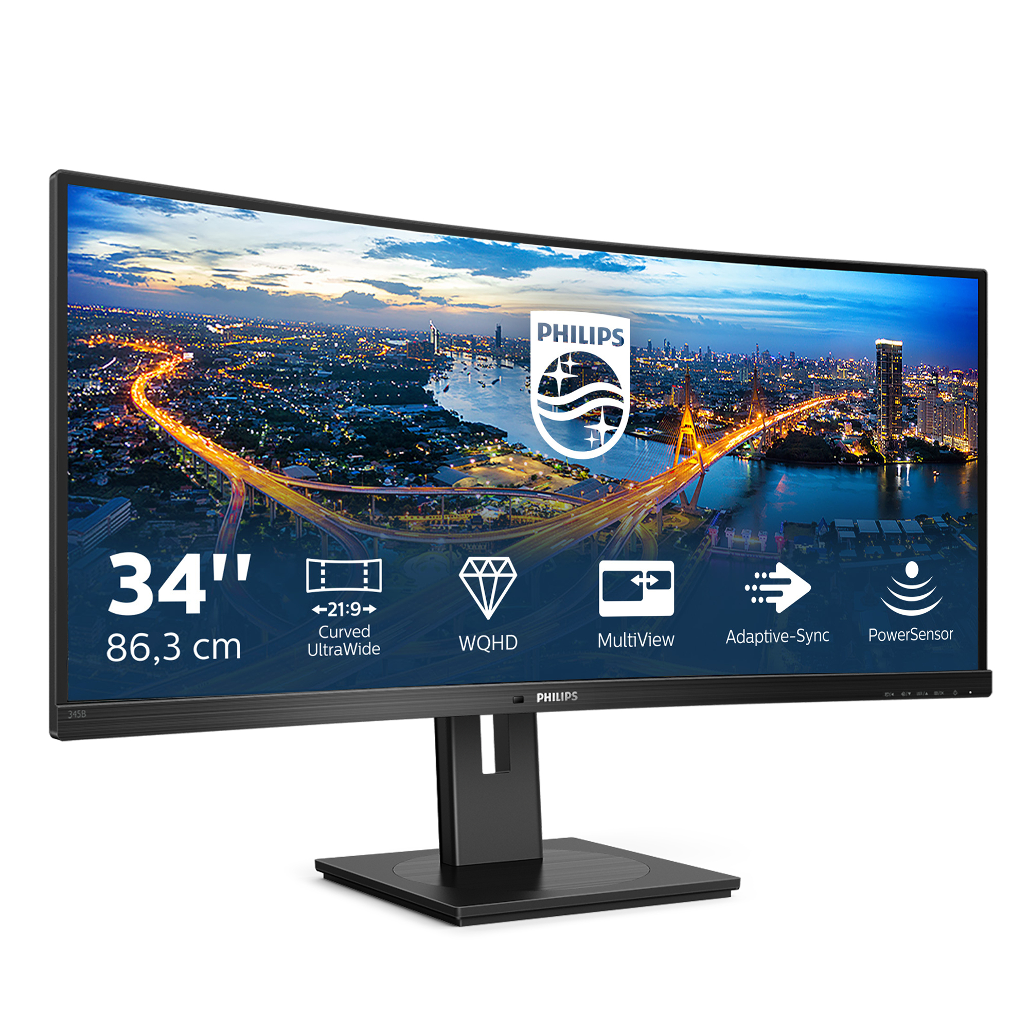 Philips 345B1C - LED-skærm - kurvet - 34"" - 3440 x 1440 WQHD @ 100 Hz - VA - 300 cd/m² - 3000:1 - 5 ms - 2xHDMI, DisplayPort - højtalere - sort struktur - Billede 3