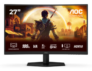 AOC Gaming C27G42E - LED-skærm - gaming - kurvet - 27"" - 1920 x 1080 Full HD (1080p) @ 180 Hz - Fast VA - 300 cd/m² - 3000:1 - HDR10 - 0.5 ms - 2xHDMI, DisplayPort - højtalere - sort, rød