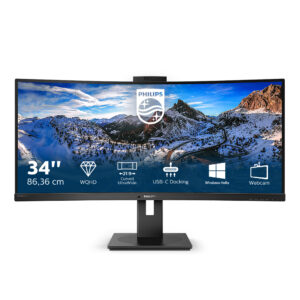 Philips P-line 346P1CRH - LED-skærm - kurvet - 34"" - 3440 x 1440 WQHD @ 100 Hz - VA - 500 cd/m² - 3000:1 - DisplayHDR 400 - 4 ms - HDMI, DisplayPort, USB-C - højtalere - sort struktur - Billede 2