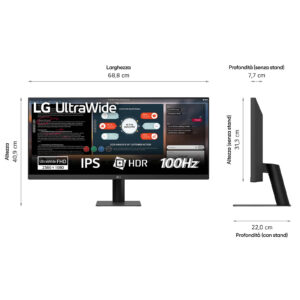 LG UltraWide 29U511A-B - LED-skærm - 29"" - 2560 x 1080 UWFHD @ 100 Hz - IPS - 250 cd/m² - 1000:1 - HDR10 - 1 ms - HDMI, DisplayPort - sort - Billede 3