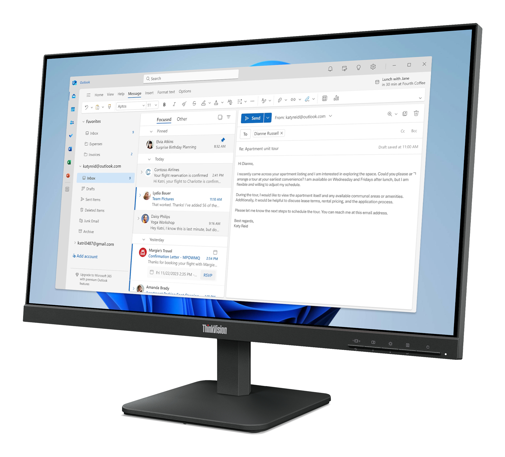 Lenovo ThinkVision S24-4e - LED-skærm - 24"" (23.8"" til at se) - 1920 x 1080 Full HD (1080p) @ 100 Hz - IPS - 250 cd/m² - 1300:1 - 4 ms - HDMI, VGA - ravnsort - Billede 3