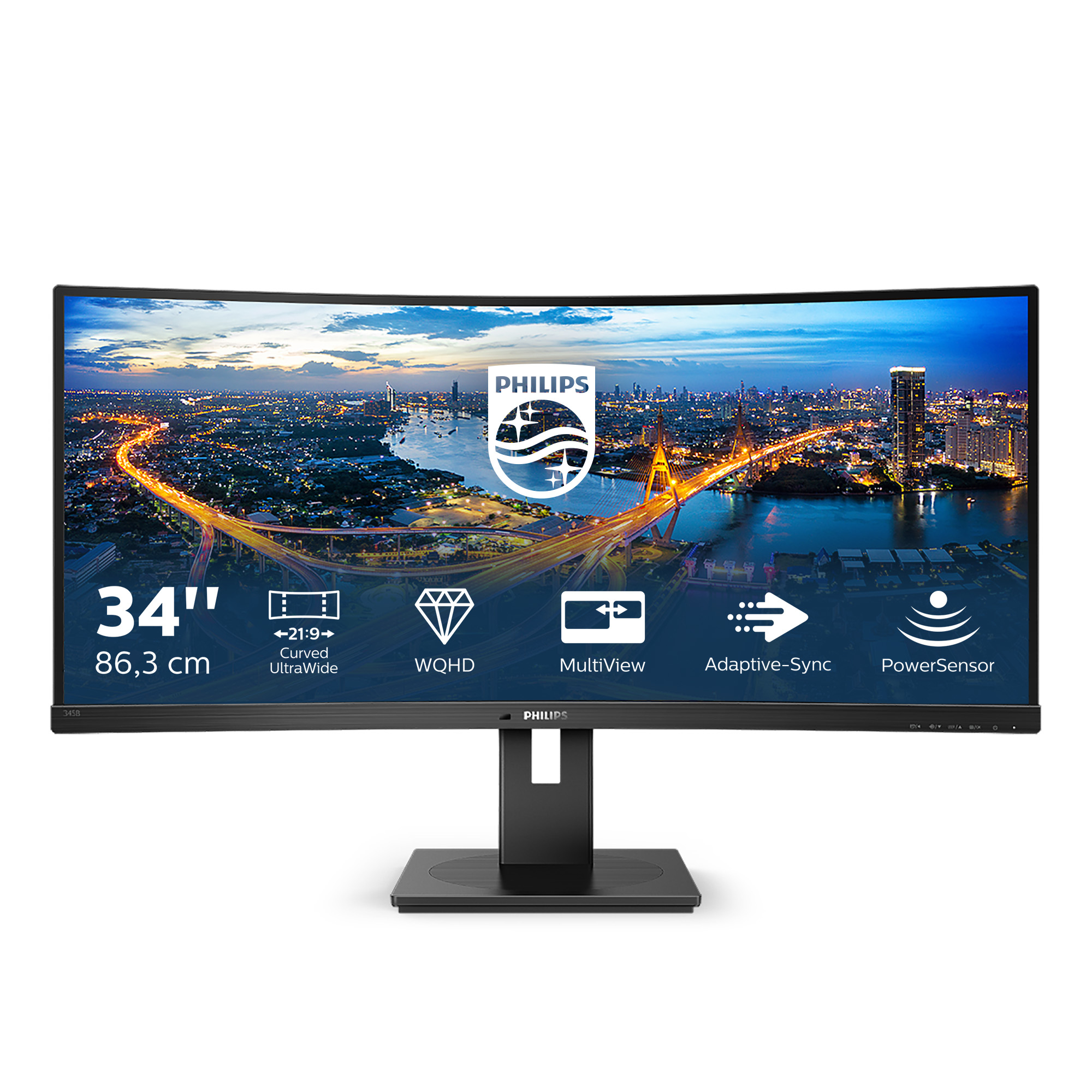 Philips 345B1C - LED-skærm - kurvet - 34"" - 3440 x 1440 WQHD @ 100 Hz - VA - 300 cd/m² - 3000:1 - 5 ms - 2xHDMI, DisplayPort - højtalere - sort struktur - Billede 2