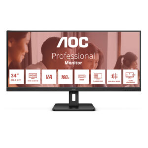 AOC Essential-line U34E2M/BK - LED-skærm - 34"" - 3440 x 1440 WQHD @ 100 Hz - VA - 300 cd/m² - 4000:1 - 4 ms - 2xHDMI, DisplayPort - mat sort