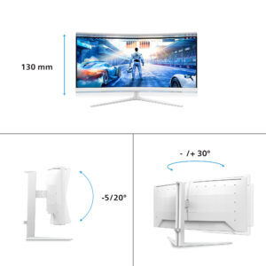 Philips Evnia 5000 34M2C5501A - LED-skærm - gaming - kurvet - 34"" - 3440 x 1400 WQHD @ 180 Hz - Fast VA - 300 cd/m² - 4000:1 - DisplayHDR 400 - 0.5 ms - 2xHDMI, DisplayPort - højtalere - hvid - Billede 3