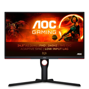 AOC Gaming 25G3ZM/BK - G3 Series - LED-skærm - gaming - 25"" (24.5"" til at se) - 1920 x 1080 Full HD (1080p) @ 240 Hz - VA - 300 cd/m² - 3000:1 - 0.5 ms - 2xHDMI, DisplayPort - sort, rød