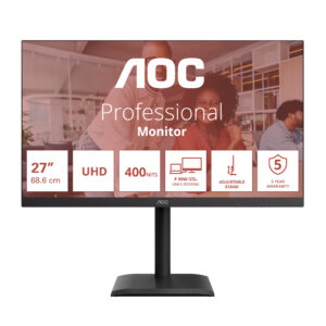 AOC U27E4CV - E4 Series - LED-skærm - 27"" - 3840 x 2160 4K UHD (2160p) @ 60 Hz - IPS - 400 cd/m² - 1200:1 - 4 ms - 2xHDMI, DisplayPort, USB-C - højtalere - sort - Billede 2