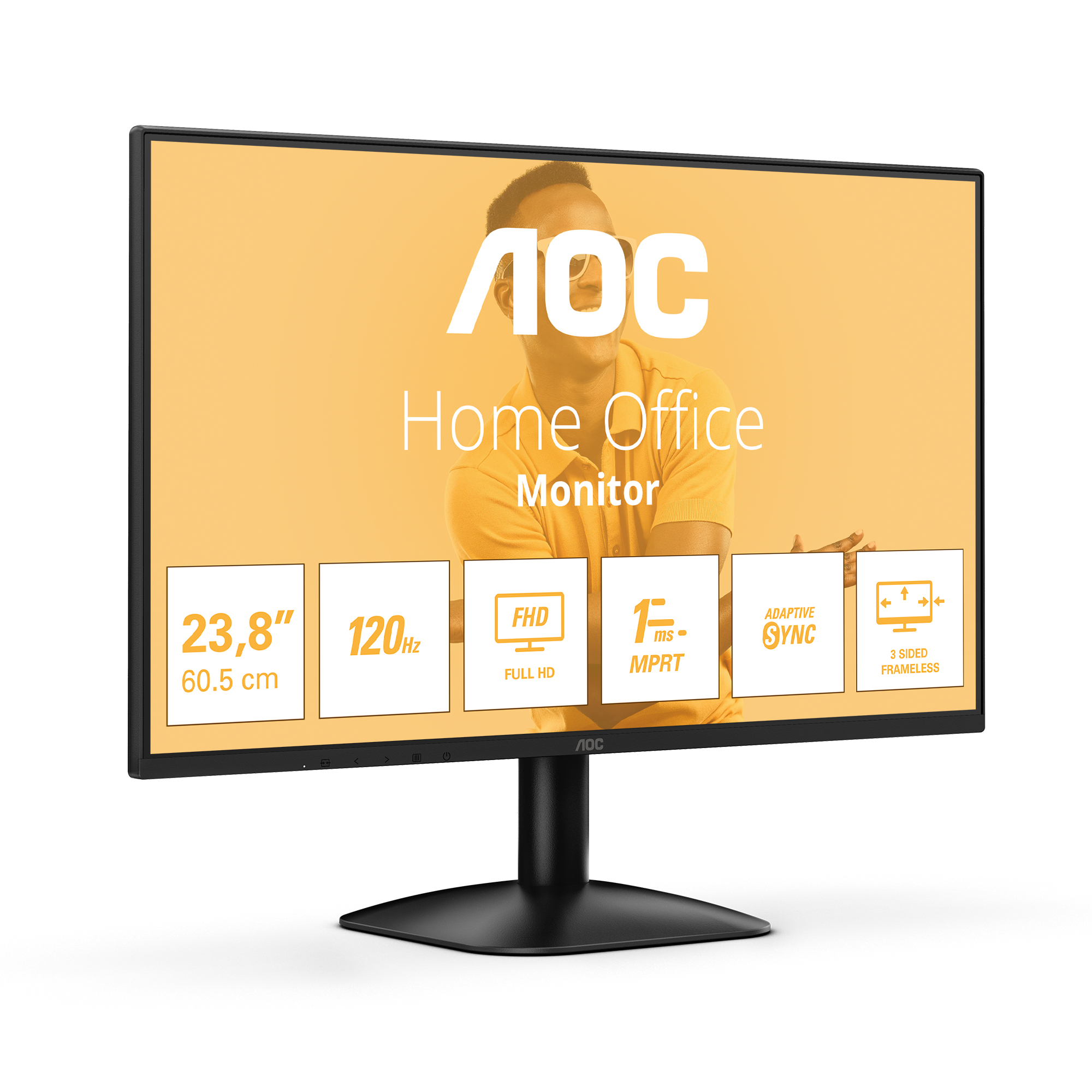AOC 24B31H - LED-skærm - 24"" (23.8"" til at se) - 1920 x 1080 Full HD (1080p) @ 120 Hz - IPS - 300 cd/m² - 1500:1 - 1 ms - HDMI, VGA - sort - Billede 2
