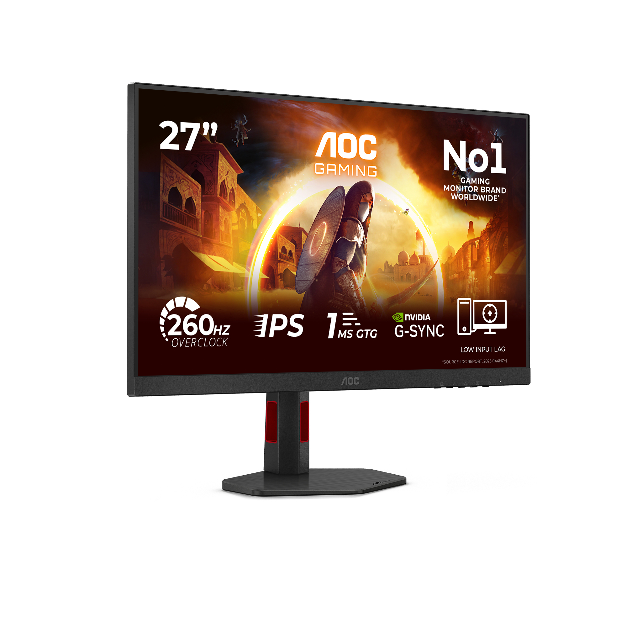 AOC Gaming 27G4ZR - G4 Series - LED-skærm - gaming - 27"" - 1920 x 1080 Full HD (1080p) @ 240 Hz - Fast IPS - 350 cd/m² - 1000:1 - HDR10 - 0.3 ms - 2xHDMI, DisplayPort - sort, rød - Billede 2