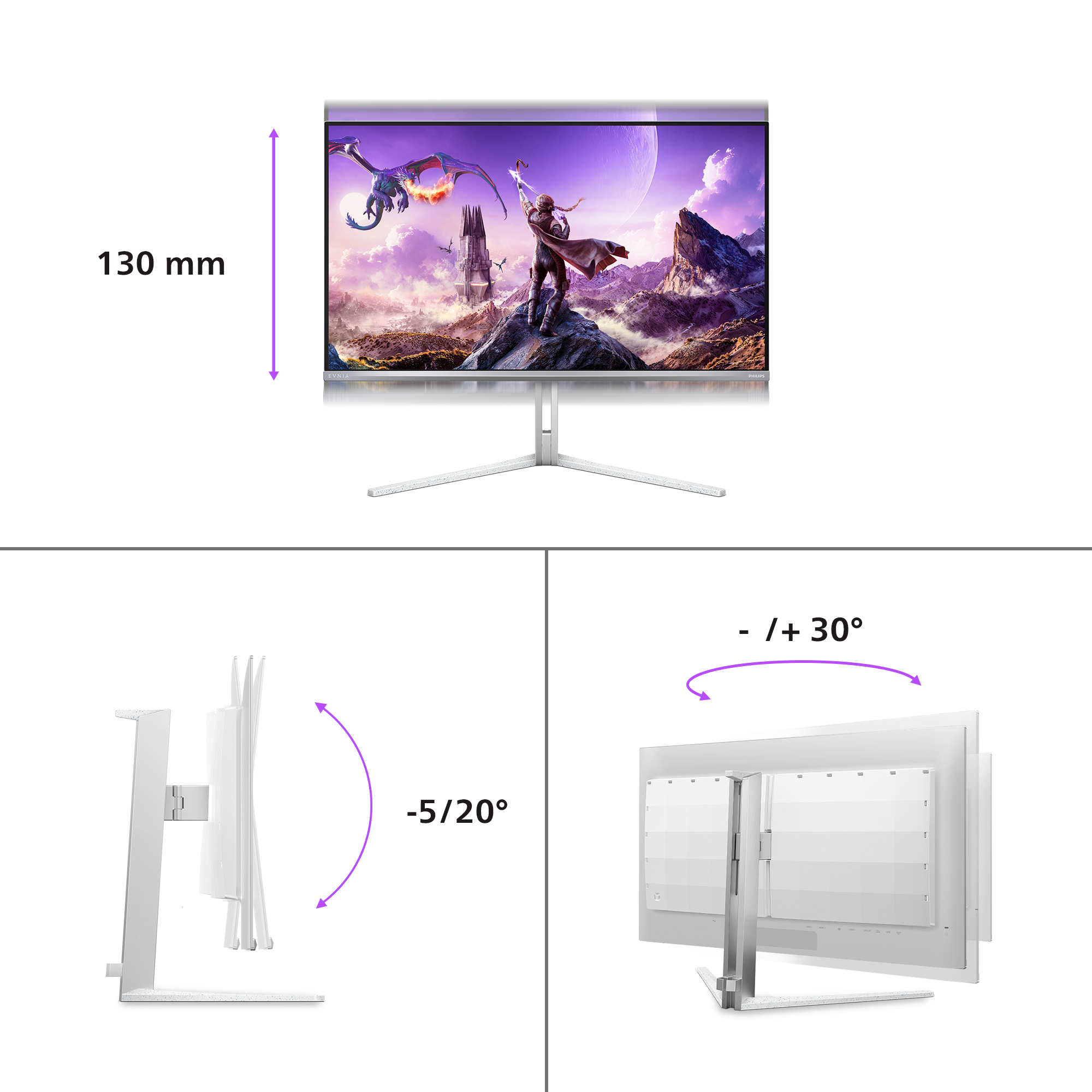 Philips Evnia 8000 32M2N8900/00 computerskærm 80 cm (31.5") 3840 x 2160 pixel 4K Ultra HD QD-OLED Hvid - Billede 3