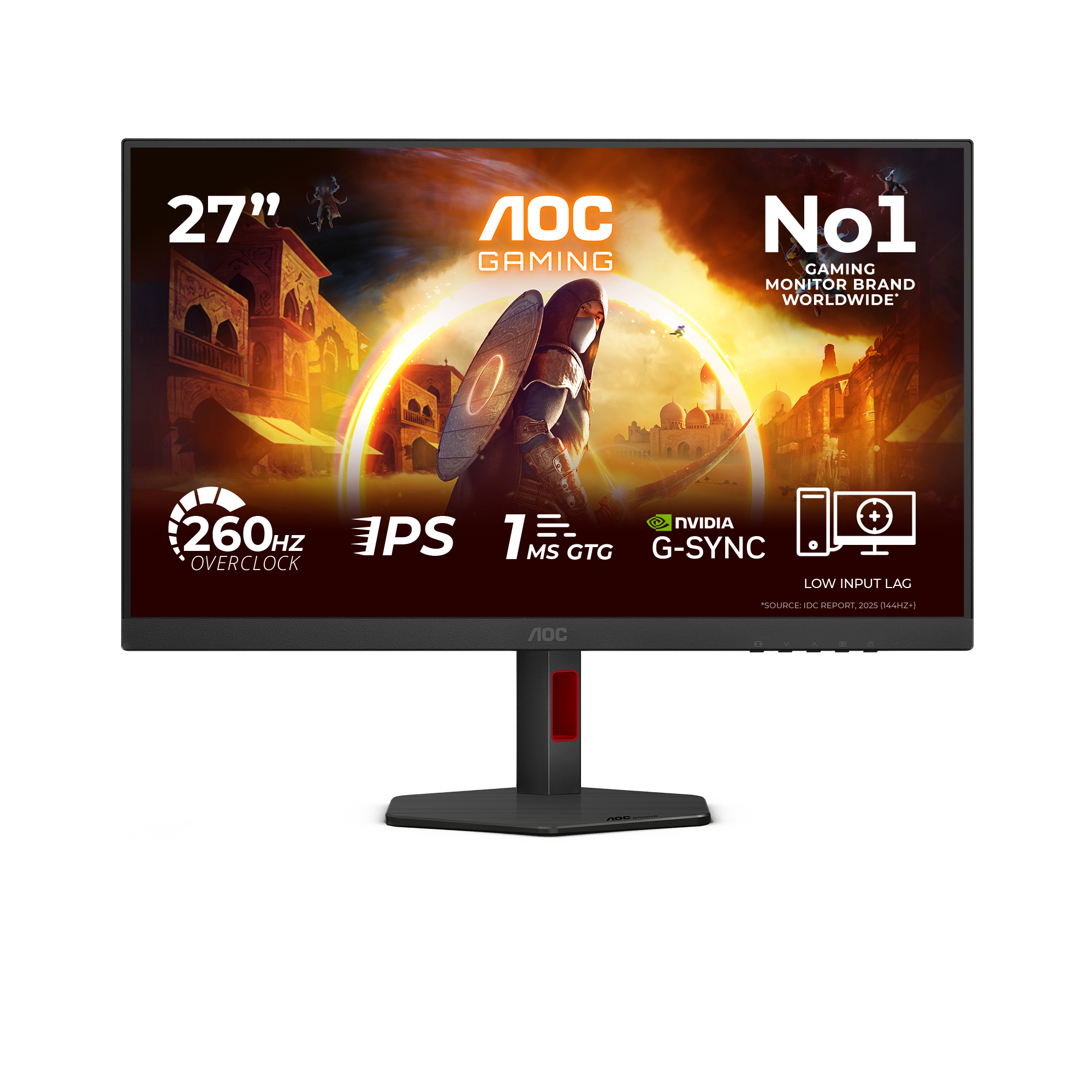 AOC Gaming 27G4ZR - G4 Series - LED-skærm - gaming - 27"" - 1920 x 1080 Full HD (1080p) @ 240 Hz - Fast IPS - 350 cd/m² - 1000:1 - HDR10 - 0.3 ms - 2xHDMI, DisplayPort - sort, rød