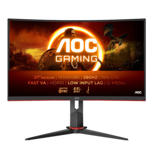 AOC Gaming C27G2Z3/BK - LED-skærm - gaming - kurvet - 27"" - 1920 x 1080 Full HD (1080p) @ 280 Hz - Fast VA - 300 cd/m² - 4000:1 - HDR10 - 0.5 ms - 2xHDMI, DisplayPort - sort, rød