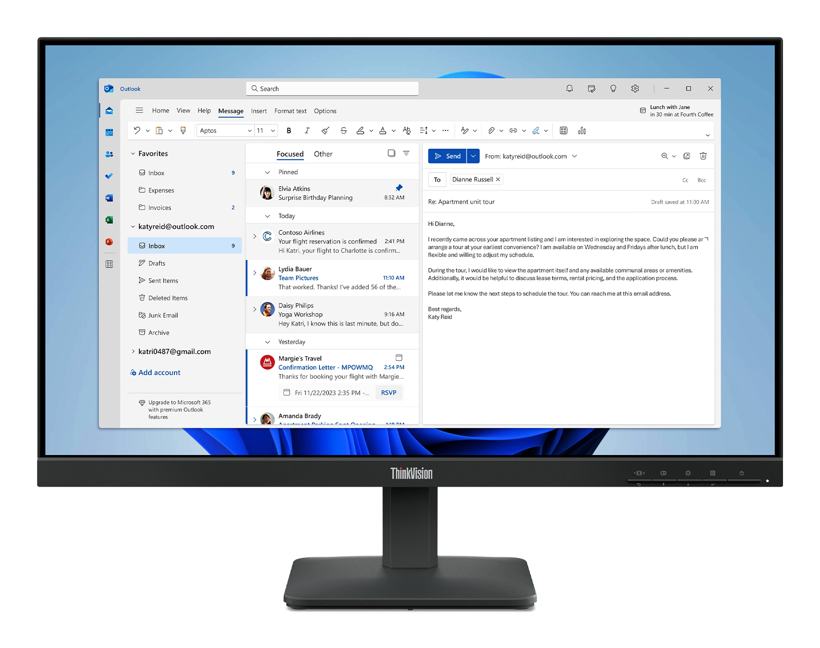 Lenovo ThinkVision S24-4e - LED-skærm - 24"" (23.8"" til at se) - 1920 x 1080 Full HD (1080p) @ 100 Hz - IPS - 250 cd/m² - 1300:1 - 4 ms - HDMI, VGA - ravnsort - Billede 2