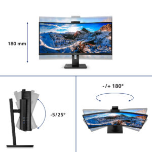Philips P-line 346P1CRH - LED-skærm - kurvet - 34"" - 3440 x 1440 WQHD @ 100 Hz - VA - 500 cd/m² - 3000:1 - DisplayHDR 400 - 4 ms - HDMI, DisplayPort, USB-C - højtalere - sort struktur - Billede 4