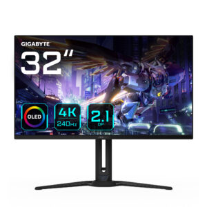 AORUS FO32U2P - OLED-monitor - gaming - 32"" (31.5"" til at se) - 3840 x 2160 4K @ 240 Hz - 1000 cd/m² - 1500000:1 - DisplayHDR 400 True Black - 0.03 ms - 2xHDMI, 2xDisplayPort, Mini DisplayPort, USB-C - højtalere