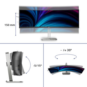 Philips 49B2U5900C - LED-skærm - kurvet - 49"" (48.8"" til at se) - 5120 x 1440 Dual Quad HD @ 75 Hz - VA - 400 cd/m² - 3000:1 - DisplayHDR 400 - 2xHDMI, DisplayPort, USB-C - højtalere - sølv, brunsort - Billede 3
