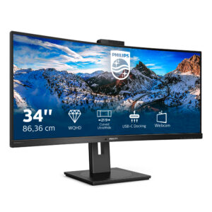 Philips P-line 346P1CRH - LED-skærm - kurvet - 34"" - 3440 x 1440 WQHD @ 100 Hz - VA - 500 cd/m² - 3000:1 - DisplayHDR 400 - 4 ms - HDMI, DisplayPort, USB-C - højtalere - sort struktur - Billede 3