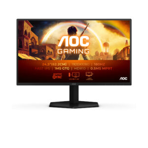 AOC Gaming 25G42E - LED-skærm - gaming - 25"" (24.5"" til at se) - 1920 x 1080 Full HD (1080p) @ 180 Hz - Fast IPS - 300 cd/m² - 1000:1 - HDR10 - 0.5 ms - HDMI, DisplayPort - sort, rød