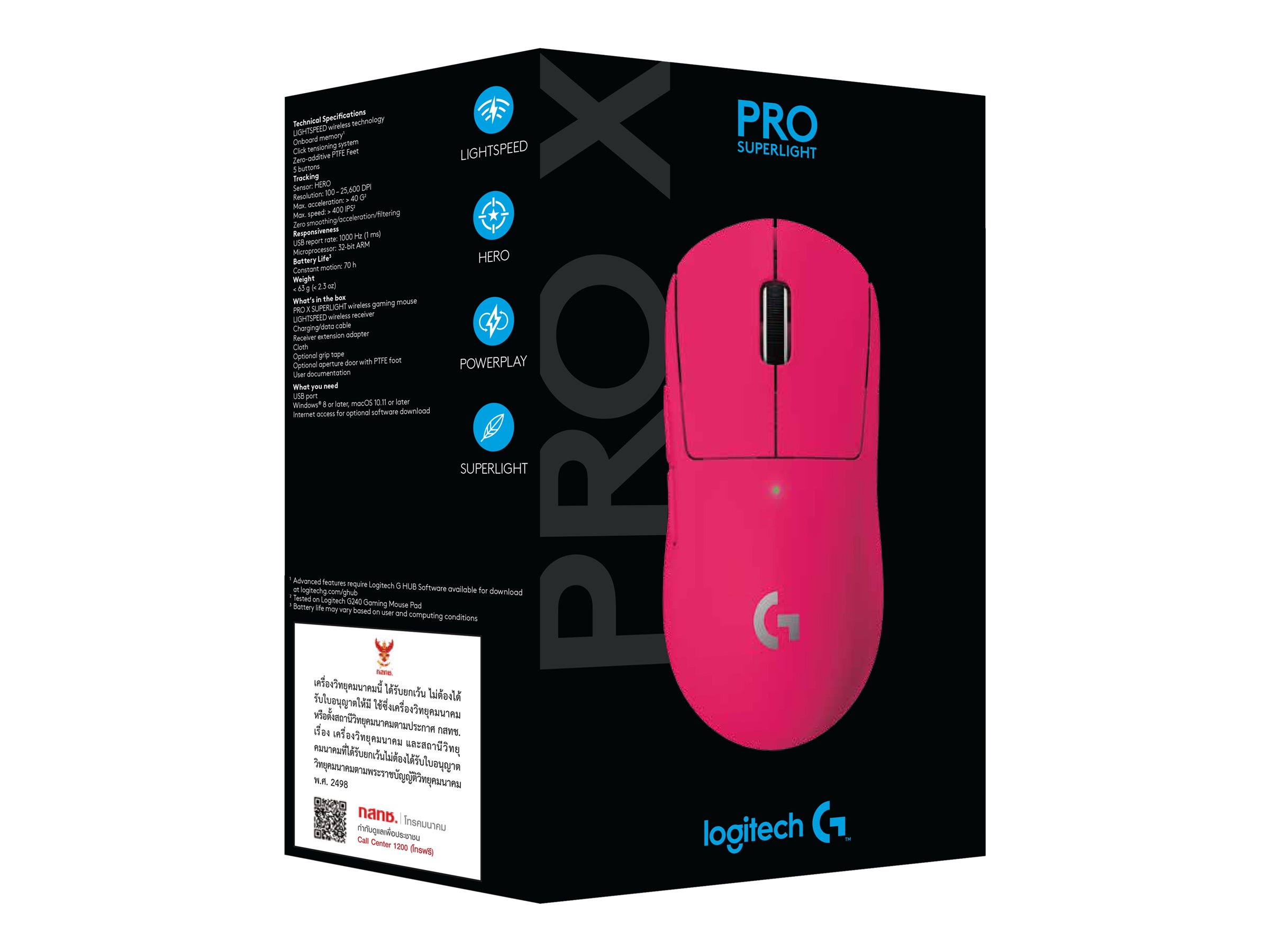 Logitech G PRO X SUPERLIGHT - Gaming - mus - højrehåndet - optisk - 5 knapper - trådløs - 2.4 GHz - USB Logitech LIGHTSPEED-modtager - magenta - Billede 5