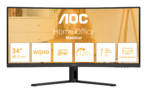 AOC Basic-line CU34B3E - B3 Series - LED-skærm - kurvet - 34"" - 3440 x 1440 WQHD @ 120 Hz - VA - 300 cd/m² - 3500:1 - HDR10 - 1 ms - HDMI, DisplayPort - sort