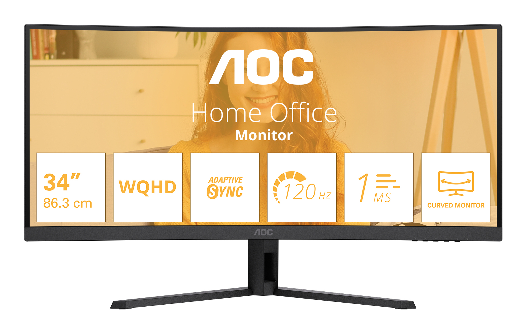 AOC Basic-line CU34B3E - B3 Series - LED-skærm - kurvet - 34"" - 3440 x 1440 WQHD @ 120 Hz - VA - 300 cd/m² - 3500:1 - HDR10 - 1 ms - HDMI, DisplayPort - sort
