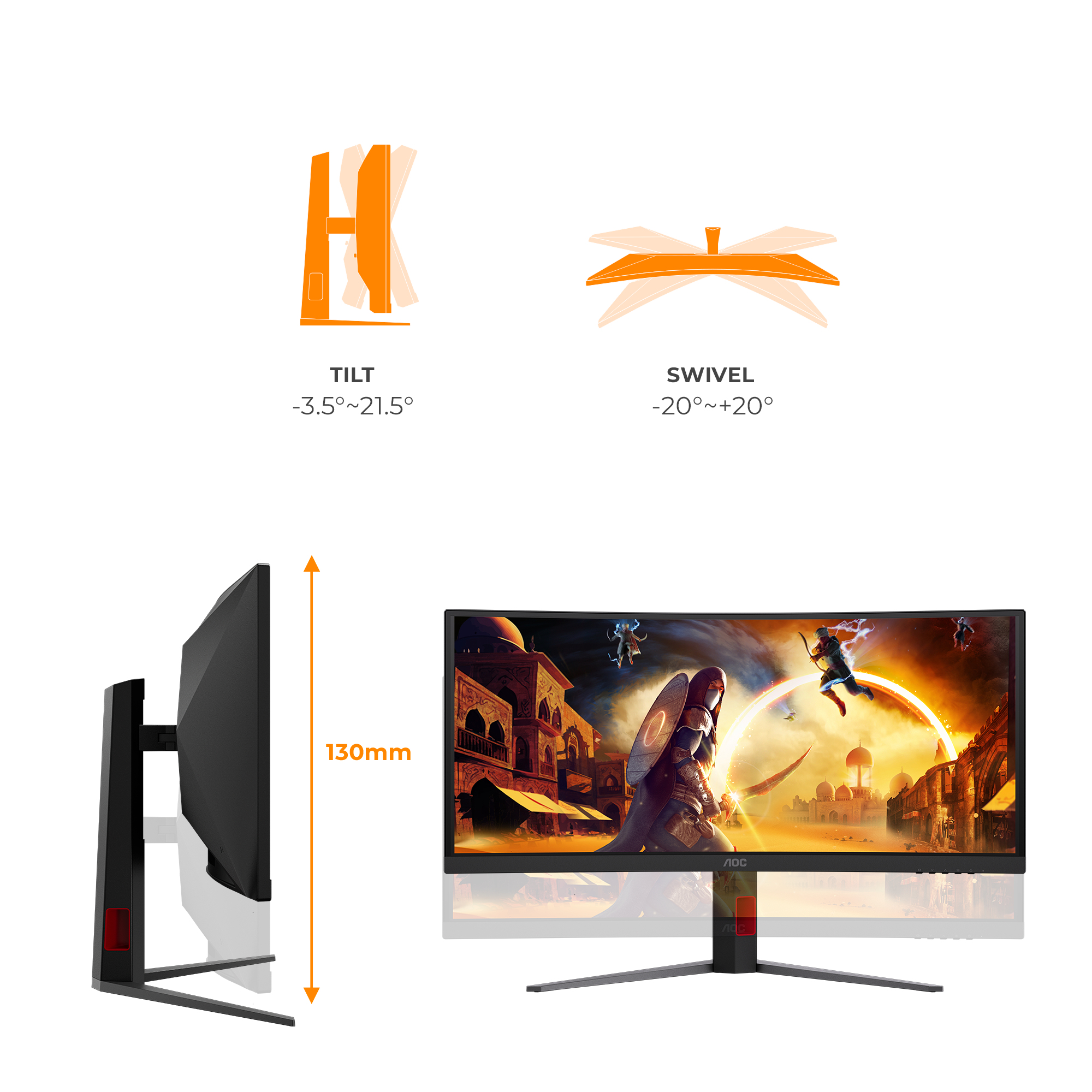 AOC G4 CU34G4ZCA computerskærm 86,4 cm (34") 3440 x 1440 pixel Wide Quad HD Sort, Rød - Billede 3