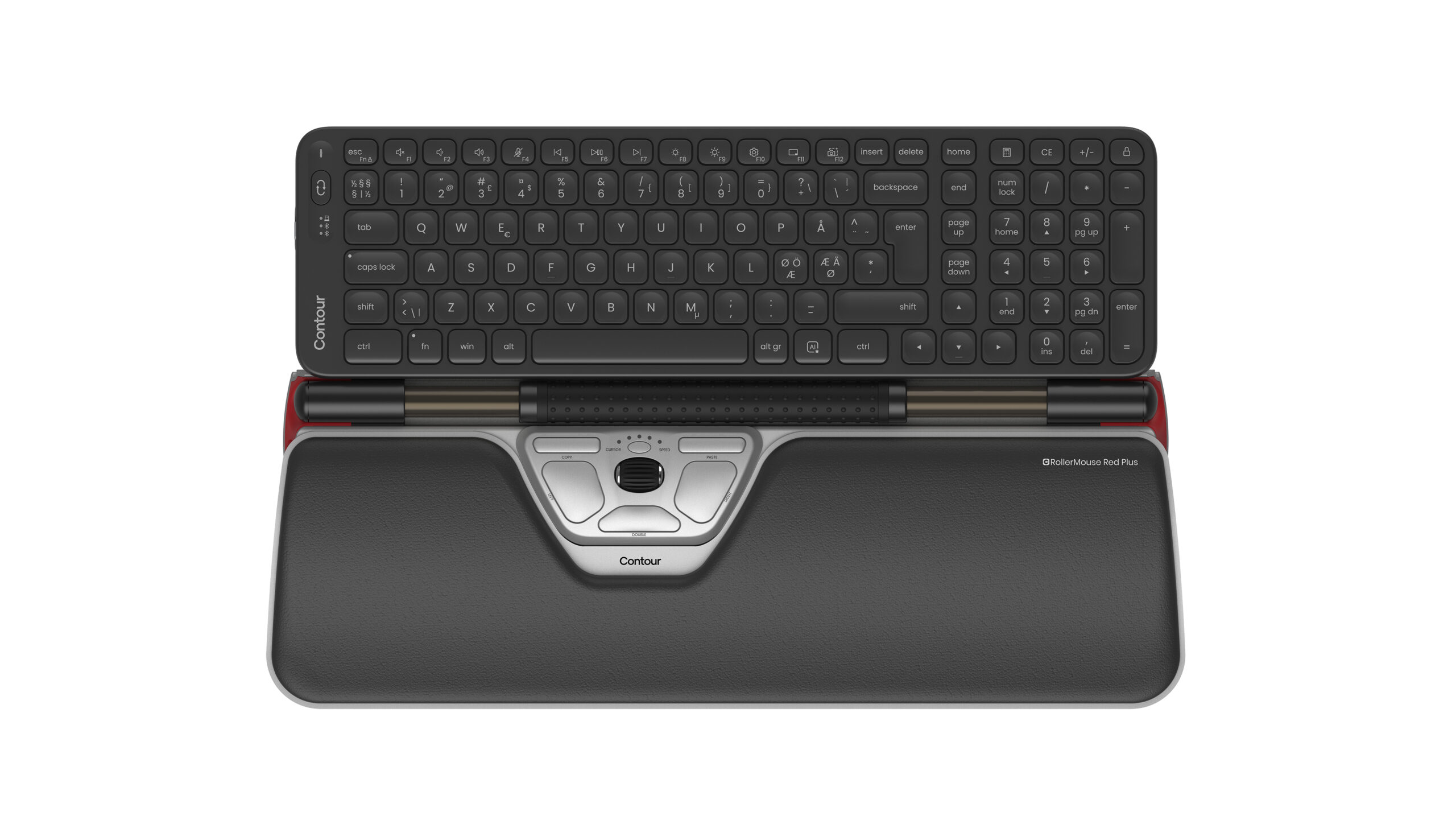 Contour RollerMouse - Sæt med mus og tastatur - mellemstørrelse - trådløs - Bluetooth 5.1 - QWERTY - Pan Nordic