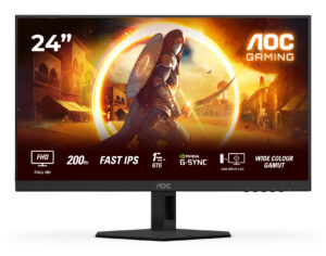 AOC Gaming 24G4HRE - LED-skærm - gaming - 24"" (23.8"" til at se) - 1920 x 1080 Full HD (1080p) @ 200 Hz - Fast IPS - 300 cd/m² - HDR10 - 0.5 ms - 2xHDMI, DisplayPort - højtalere