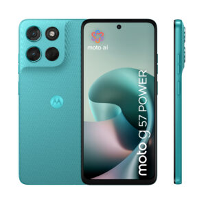 Motorola moto g57 power . Skærm diagonal: 17,1 cm (6.72""), Skærmopløsning: 2400 x 1080 pixel. Processorserie: Snapdragon, Processormodel: 6s Gen 4. RAM kapacitet: 12 GB, RAM-type: LPDDR4X, Intern lagerkapacitet: 256 GB. Bagerste kamera opløsning (numerisk): 50 MP, Bagkamera type: Dobbelt kamera. SIM-korts kapacitet: Dual SIM. Operativsystem installeret: Android 16.0. Batterikapacitet: 7000 mAh. Produktfarve: Turkis. Vægt: 210,6 g - Billede 2
