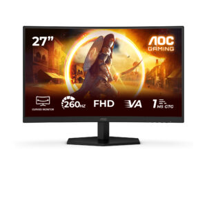 AOC Gaming C27G42ZE - G42 Series - LED-skærm - gaming - kurvet - 27"" - 1920 x 1080 Full HD @ 240 Hz - Fast VA - 300 cd/m² - 3000:1 - HDR10 - 0.3 ms - HDMI, DisplayPort - sort, rød