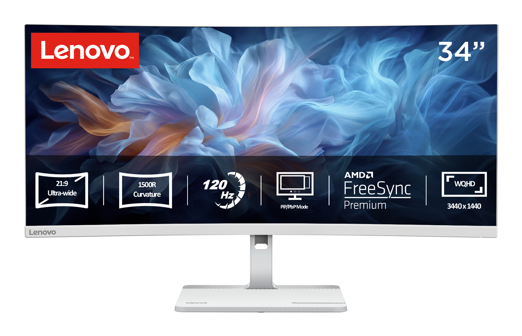 Lenovo L34W-4C - LED-skærm - kurvet - 34"" - 3440 x 1440 @ 120 Hz - VA - 350 cd/m² - 3000:1 - HDR10 - 1 ms - 2xHDMI, DisplayPort - skygrå - Billede 4