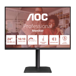AOC X24E4U - E4 Series - LED-skærm - 24"" - 1920 x 1200 WUXGA @ 100 Hz - IPS - 1500:1 - 4 ms - HDMI, VGA, DisplayPort - højtalere - sort - Billede 2