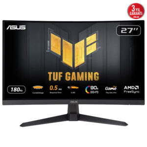 ASUS TUF Gaming VG27WQ3B - LED-skærm - gaming - kurvet - 27"" - 2560 x 1440 QHD @ 180 Hz - Fast VA - 300 cd/m² - 5000:1 - HDR10 - 0.5 ms - 2xHDMI, DisplayPort - højtalere - sort