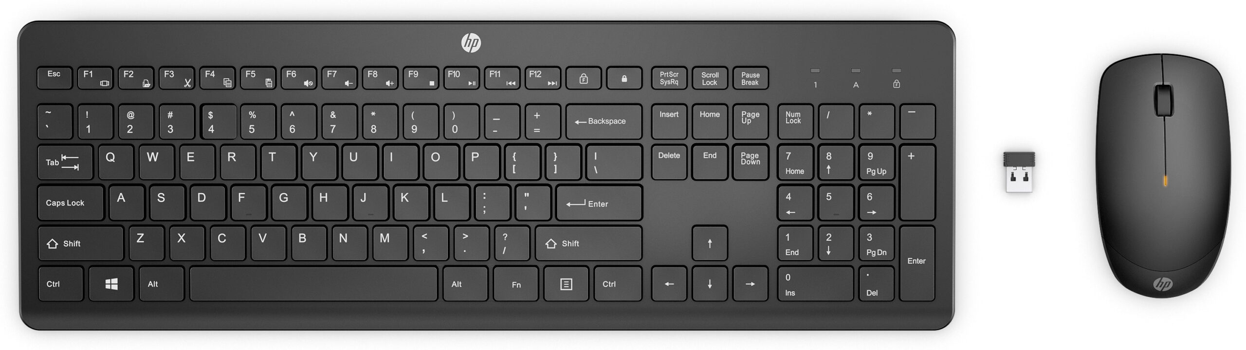 HP 235 - Sæt med mus og tastatur - 3-zones layout, lav profil tastetryk - full size - trådløs - 2.4 GHz - Pan Nordic - sort - Smart Buy