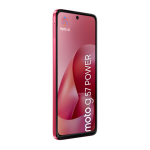 Motorola moto g57 power . Skærm diagonal: 17,1 cm (6.72""), Skærmopløsning: 2400 x 1080 pixel. Processorserie: Snapdragon, Processormodel: 6s Gen 4. RAM kapacitet: 12 GB, RAM-type: LPDDR4X, Intern lagerkapacitet: 256 GB. Bagerste kamera opløsning (numerisk): 50 MP, Bagkamera type: Dobbelt kamera. SIM-korts kapacitet: Dual SIM. Operativsystem installeret: Android 16.0. Batterikapacitet: 7000 mAh. Produktfarve: Lyserød. Vægt: 210,6 g - Billede 4