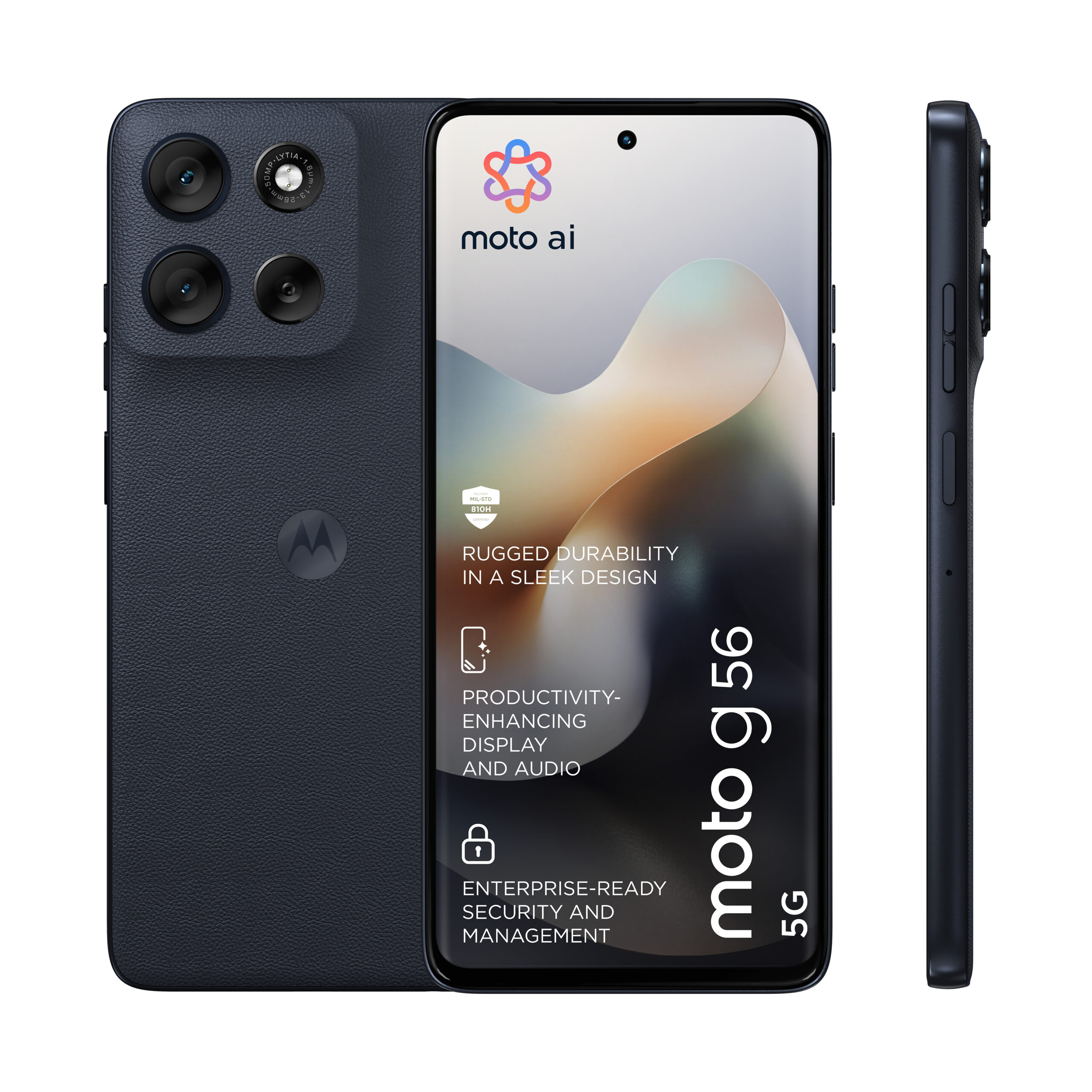 Motorola Moto G56 - 5G smartphone - dual-SIM - RAM 8 GB / Intern hukommelse 256 GB - microSD slot - LCD-skærm - 6.72"" - 2400 x 1080 pixels - (120 Hz) - 2x bagkameraer 50 MP, 8 MP - front camera 32 MP - pantone sort østers - Billede 3