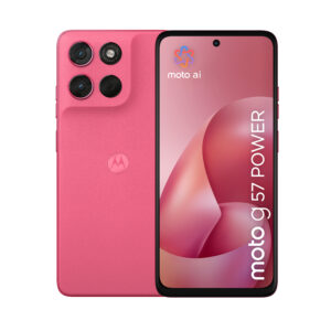 Motorola moto g57 power . Skærm diagonal: 17,1 cm (6.72""), Skærmopløsning: 2400 x 1080 pixel. Processorserie: Snapdragon, Processormodel: 6s Gen 4. RAM kapacitet: 12 GB, RAM-type: LPDDR4X, Intern lagerkapacitet: 256 GB. Bagerste kamera opløsning (numerisk): 50 MP, Bagkamera type: Dobbelt kamera. SIM-korts kapacitet: Dual SIM. Operativsystem installeret: Android 16.0. Batterikapacitet: 7000 mAh. Produktfarve: Lyserød. Vægt: 210,6 g