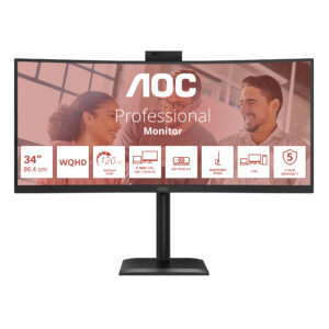 AOC CU34E4CW - LED-skærm - kurvet - USB - 34"" - 3440 x 1440 UWQHD - VA - 350 cd/m² - 3500:1 - HDR10 - 4 ms - 2xHDMI, DisplayPort - højtalere - sort - Billede 2